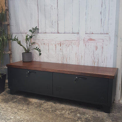 Long Black 2 Door TV console- Dark Oak
