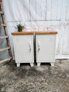 Pair White Mini Lockers-Rimu top