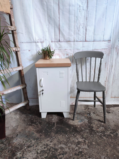 Right opening White Mini Locker-Oak top