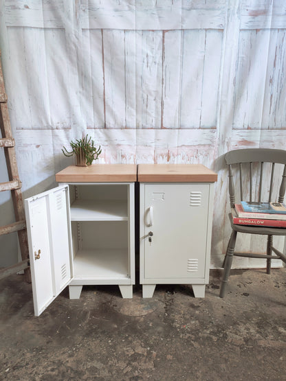 White Mini Locker with Oak top (pair)