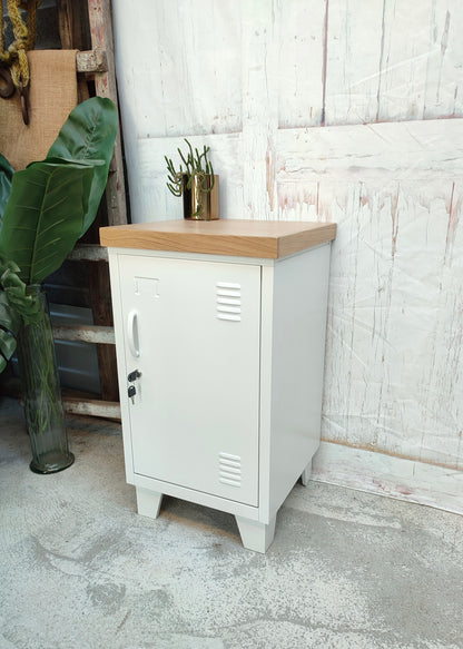 Right opening White Mini Locker-Oak top