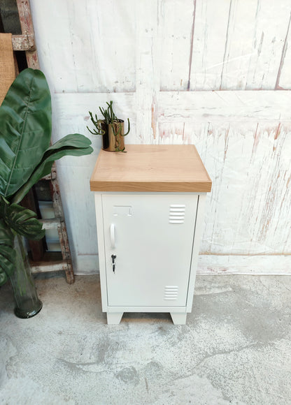 Right opening White Mini Locker-Oak top